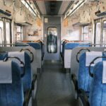 empty interior of a modern passenger train